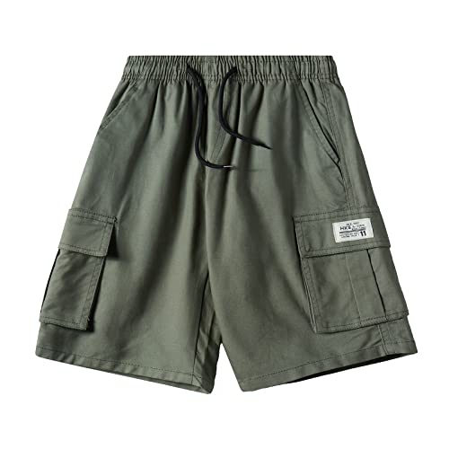 NATUST Kinder Kurze Hosen Jungen Cargo Shorts Sommer Multi-Tasche Mit Elastischem Bund Armeegrün DE: 164-170 (Herstellergröße 170) von NATUST