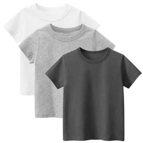 NATUST Kinder Reine Farbe T-Shirt 3er-Pack Jungen Mädchen Einfarbig Kurzärmelig Set 1/104-110 von NATUST