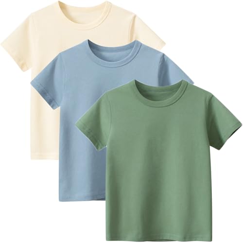 NATUST Kinder Reine Farbe T-Shirt 3er-Pack Jungen Mädchen Einfarbig Kurzärmelig Set 2/134-140 von NATUST