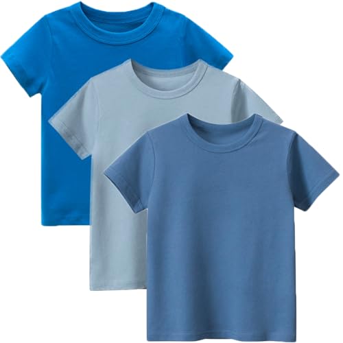 NATUST Kinder Reine Farbe T-Shirt 3er-Pack Jungen Mädchen Einfarbig Kurzärmelig Set 5/134-140 von NATUST