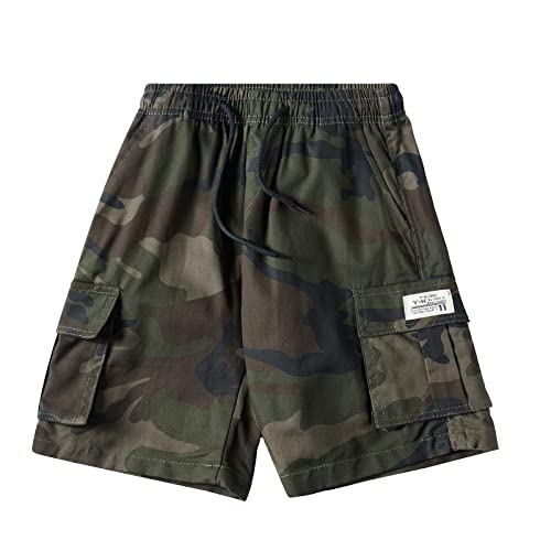 NATUST Kinder Tarnhose Kurz Jungen Cargo Shorts Multi-Tasche Mit Elastischem Bund Tarngrün DE: 134-140 (Herstellergröße 140) von NATUST