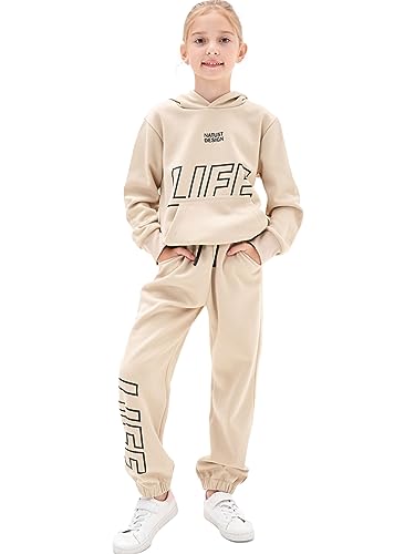 NATUST Kinder Trainingsanzug Jungen Mädchen Sportanzug Kapuzenpullover Bottom Jogging Anzug Khaki 140 von NATUST