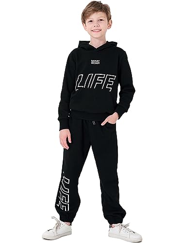 NATUST Kinder Trainingsanzug Jungen Mädchen Sportanzug Kapuzenpullover Bottom Jogging Anzug Schwarz 130 von NATUST