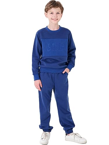 NATUST Kinder Trainingsanzug Jungen Mädchen Winter gefüttert Sportanzug Pullover Bottom Jogging Anzug Blau 150 von NATUST