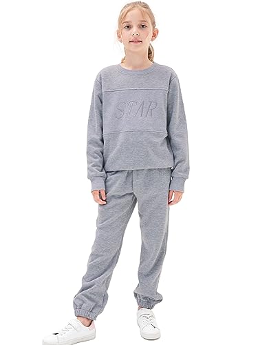 NATUST Kinder Trainingsanzug Jungen Mädchen Winter gefüttert Sportanzug Pullover Bottom Jogging Anzug Grau 120 von NATUST