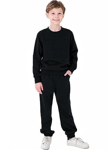 NATUST Kinder Trainingsanzug Jungen Mädchen Winter gefüttert Sportanzug Pullover Bottom Jogging Anzug Schwarz 120 von NATUST