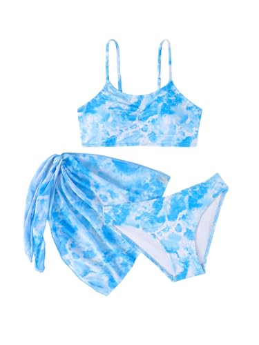 NATUST Mädchen Badeanzug 3-teilig Bikini Set Bikinioberteil mit Triangel Bikinihose und Rock Blau 13-14 Jahre von NATUST