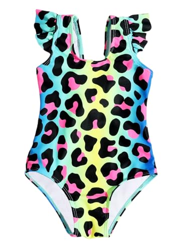 NATUST Mädchen Badeanzug Leopardenmuster Sommer Swimsuit mit Fliege Blau 7-8 Jahre von NATUST