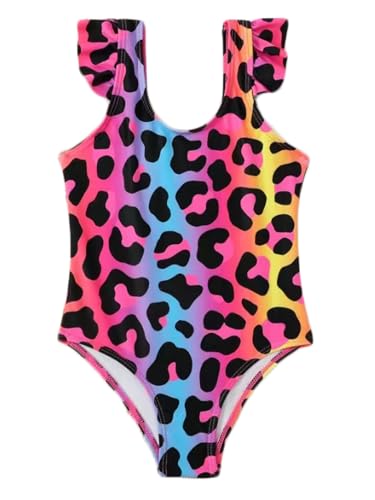 NATUST Mädchen Badeanzug Leopardenmuster Sommer Swimsuit mit Fliege Rosa 7-8 Jahre von NATUST