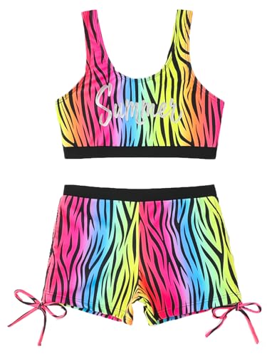 NATUST Mädchen Bikini Tankini Set 2 Teiliger Sportlich Schwimmanzug Tank Top mit Badeshorts Strand Anzug Rosa 3-4 Jahre von NATUST