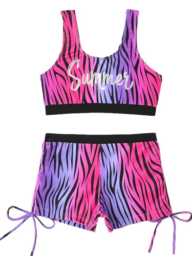 NATUST Mädchen Bikini Tankini Set 2 Teiliger Sportlich Schwimmanzug Tank Top mit Badeshorts Strand Anzug Violett 3-4 Jahre von NATUST