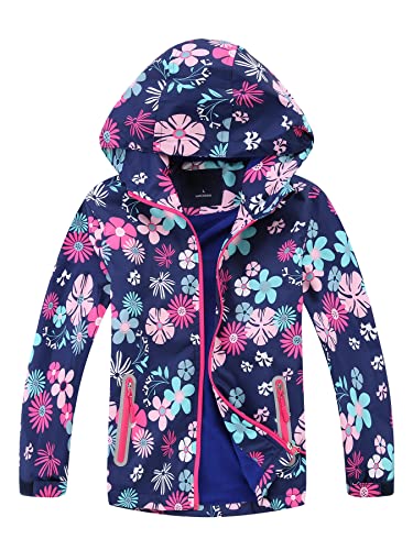 NATUST Mädchen Gefütterte Regenjacke Kinder Winddicht Übergangsjacke Jungen Warm Atmungsaktiv Softshelljacke mit Abtrennbare Kapuze Dunkelblau 116-122 von NATUST