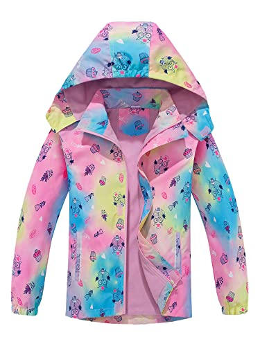 NATUST Mädchen Gefütterte Regenjacke Kinder Winddicht Übergangsjacke Jungen Warm Atmungsaktiv Softshelljacke mit Abtrennbare Kapuze Eule 104-110 von NATUST