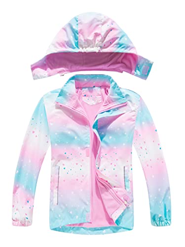 NATUST Mädchen Gefütterte Regenjacke Kinder Winddicht Übergangsjacke Jungen Warm Atmungsaktiv Softshelljacke mit Abtrennbare Kapuze Herz 116-122 von NATUST