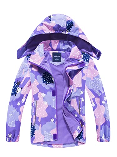 NATUST Mädchen Gefütterte Regenjacke Kinder Winddicht Übergangsjacke Jungen Warm Atmungsaktiv Softshelljacke mit Abtrennbare Kapuze Igel 104-110/110 von NATUST