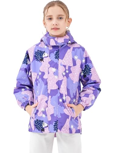 NATUST Mädchen Gefütterte Regenjacke Kinder Winddicht Übergangsjacke Jungen Warm Atmungsaktiv Softshelljacke mit Abtrennbare Kapuze Igel 146-152 von NATUST