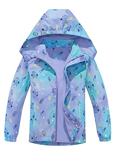 NATUST Mädchen Gefütterte Regenjacke Kinder Winddicht Übergangsjacke Jungen Warm Atmungsaktiv Softshelljacke mit Abtrennbare Kapuze Lila 134-140 von NATUST