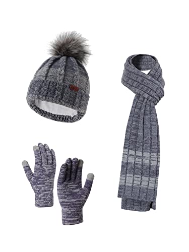 NATUST Mütze Schal Handschuhe Set Damen Winter Dickes Strickset Weiche Warme Gestrickt Langer Schal Touchscreen Handschuhe Navy Blau von NATUST