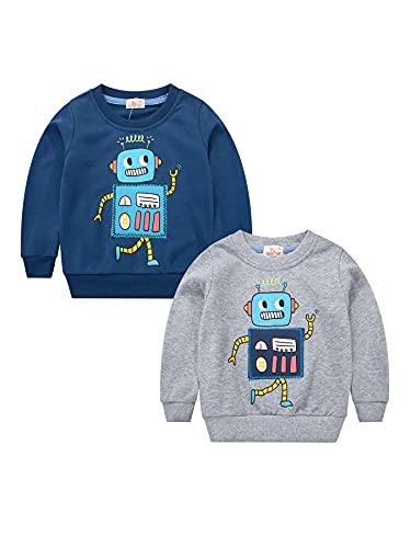 NATUST Sweatshirt Jungen Baumwolle Pullover Kinder Langarm Jumper 2er Pack Unisex Herbst Winter Unterhemd Roboter 98 von NATUST