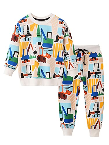 NATUST Trainingsanzug Jungen Jogginganzug Kinder Sportanzug Bagger Drucken Sweatshirts und Hosen Set Baumwolle Bekleidungsset Frühling Herbst 2-7 Jahre 110 von NATUST