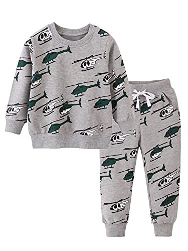 NATUST Trainingsanzug Jungen Jogginganzug Kinder Sportanzug Hubschrauber Drucken Sweatshirts und Hosen Set Baumwolle Bekleidungsset Frühling Herbst 2-7 Jahre 116 von NATUST