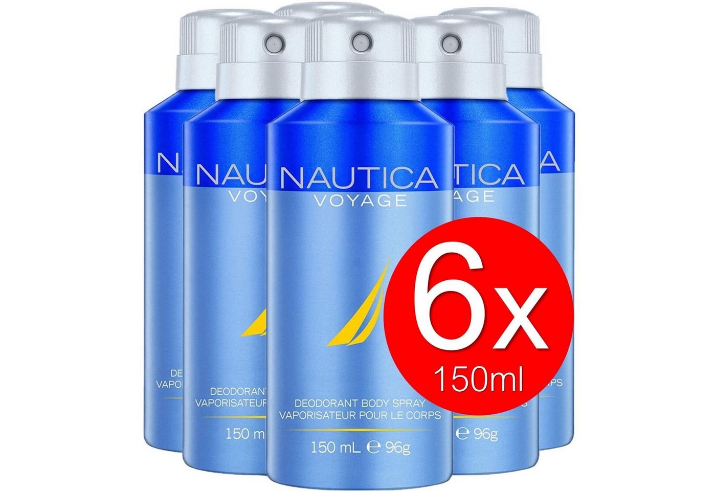 NAUTICA Bodyspray Voyage Deo Spray Set Bodyspray Beauty Deodorant Herren Männer 150ml -, 6-tlg., 24 Stunden Schutz, Effektiver Schutz vor Körpergeruch von NAUTICA