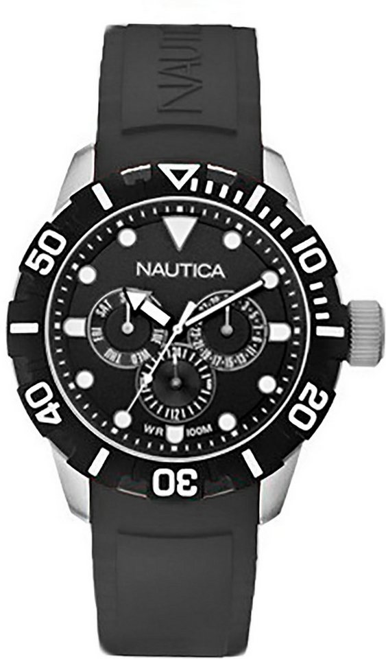 NAUTICA Quarzuhr Nautica Damen Uhr A13643G Kautschuk, Damenuhr rund, groß (ca. 44mm), Edelstahl, Kautschukarmband, Sport von NAUTICA