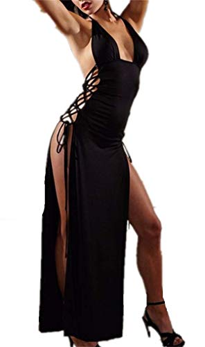 NAVARCH Damen Kleid Gown Kurz Dessous Spitze Negligee V-Ausschnitt Babydoll Lingerie Öffnen Zurück Nachtwäsche Kleid Dessous Unterwäsche Spitze Bat Negligee Lingerie Set,Spitze schwarz,one Size von NAVARCH