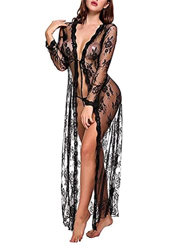 NAVARCH Damen Kleid Gown Kurz Dessous Spitze Negligee V-Ausschnitt Babydoll Lingerie Öffnen Zurück Nachtwäsche Kleid Dessous Unterwäsche Spitze Bat Negligee Lingerie Set von NAVARCH