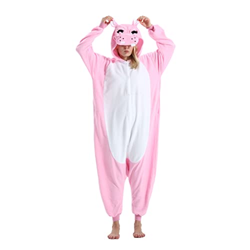 NAVARCH Jumpsuit Onesie Pyjama Tier Cosplay Kostüme Cartoonstil Unisex Animal Tieroutfit tierkostüme - Rosa Nilpferd, S von NAVARCH