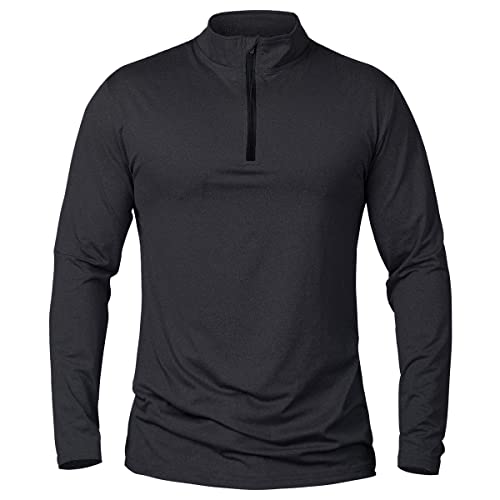 Herren Langarm Shirt 1/4 Reißverschluss Sport Trainings Sweatshirt Schnell Trocknend Fitnessstudio Athletisch Laufshirt Atmungsaktives Gym Outdoor Angeln Wandershirt von NAVEKULL