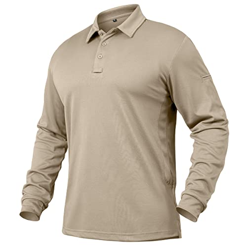 NAVEKULL Herren Performance Langarm Tactical Polo Shirt Quick Dry Lightweight Military Outdoor Hiking Sport Golf Shirt, khaki, X-Groß von NAVEKULL