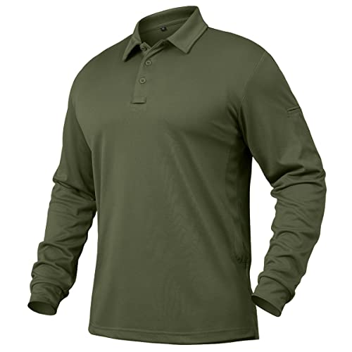 NAVEKULL Herren Performance Langarm Taktisches Poloshirt Quick Dry Lightweight Military Outdoor Wandern Sport Golf Shirt, olivgrün, X-Groß von NAVEKULL