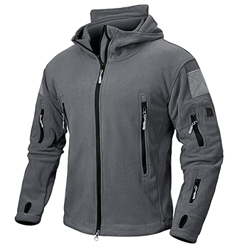 NAVEKULL Herren Taktische Hoodie Fleece Jacke Winter Warm Full Zip Military Army Outdoor Wandern Mantel mit 7 Reißverschlusstaschen, grau, Medium von NAVEKULL