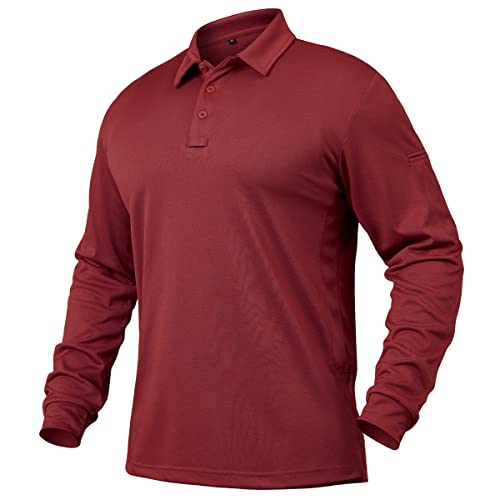 NAVEKULL Taktisches Poloshirt für Herren, langärmlig, schnell trocknend, leicht, Militär, Outdoor, Wandern, Sport, Golf-Hemd, weinrot, Groß von NAVEKULL