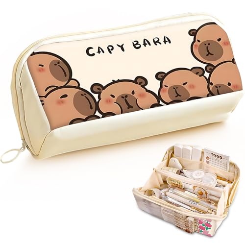 NAVESO Capybara Federmäppchen, Capybara Mäppchen mit 4 Capybara Stifte, 8 Schichten,Capybara Schulsachen Set, Geschenk für Kinder Mädchen Jungen von NAVESO