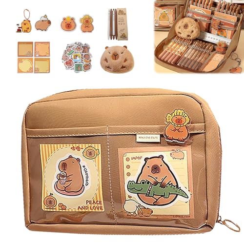 NAVESO Capybara Federmäppchen, Capybara Schreibwaren, Capybara Schreibwaren-Set, Kapazität Capybara Federmäppchen mit Capybara-Aufklebern, Capybara-Stiften, Capybara-Schlüsselanhänger, niedliche von NAVESO