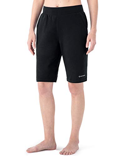 NAVISKIN Damen Bermuda Shorts weich Joggingshorts atmungsaktiv Sportshorts schweißaufsaugend Laufshorts mittellang Trainingsshorts Baumwollmischung Regular (Schrittlänge: 25cm) Schwarz Größe S von NAVISKIN