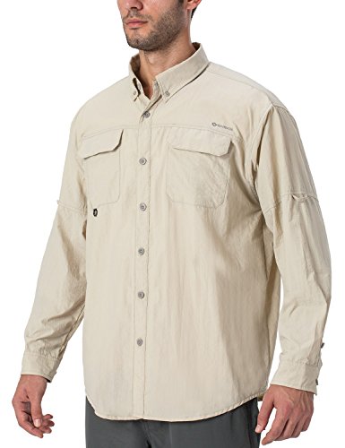 NAVISKIN Herren Sonnenschutz Angelshirts UPF 50+ Langarm Sonnenshirts für Herren PFG Wandern Reise Shirts Khaki Größe M von NAVISKIN
