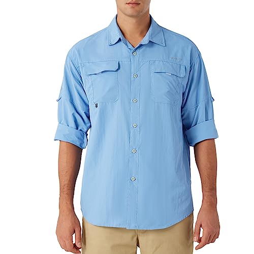 NAVISKIN Herren Sonnenschutz Angelshirts UPF 50+ Langarm Sonnenshirts für Männer PFG Wandern Reise Shirts Bluebell Größe M von NAVISKIN