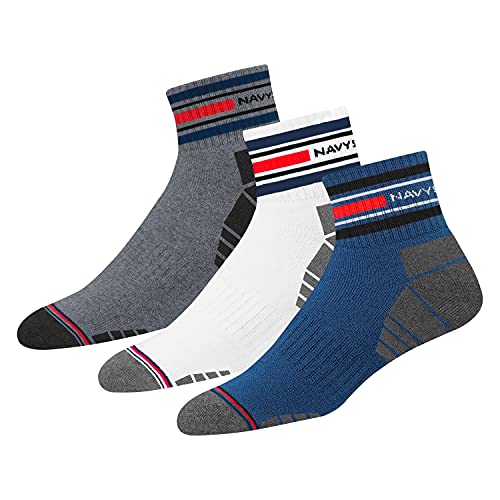 NAVYSPORT 3 Paar Sportsocken Tennissocken Arbeitssocken Herren & Damen Baumwolle Unisex (Viertellänge) Quarter Socken, EU 35-38, (Contra Denim, Weiß, Anthra) von NAVYSPORT