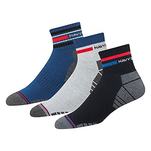 NAVYSPORT 3 Paar Sportsocken Tennissocken Arbeitssocken Herren & Damen Baumwolle Unisex (Viertellänge) Quarter Socken, EU 35-38, (Contra Schwarz, Grau, Denim) von NAVYSPORT