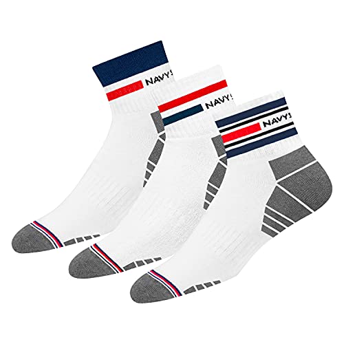 NAVYSPORT 3 Paar Sportsocken Tennissocken Arbeitssocken Herren & Damen Baumwolle Unisex (Viertellänge) Quarter Socken, EU 35-38, (Contra Weiß) von NAVYSPORT