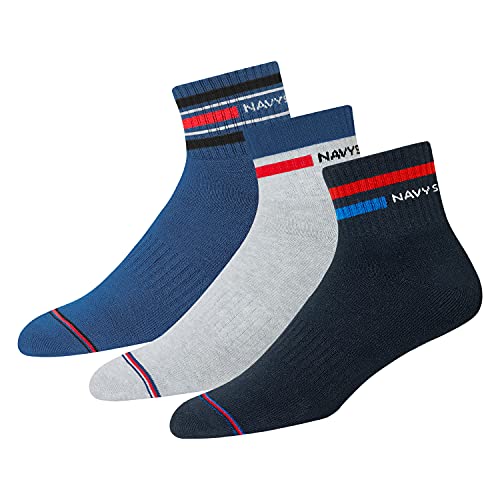 NAVYSPORT 3 Paar Sportsocken Tennissocken Arbeitssocken Herren & Damen Baumwolle Unisex (Viertellänge) Quarter Socken, EU 35-38, (Schwarz, Grau, Denim) von NAVYSPORT