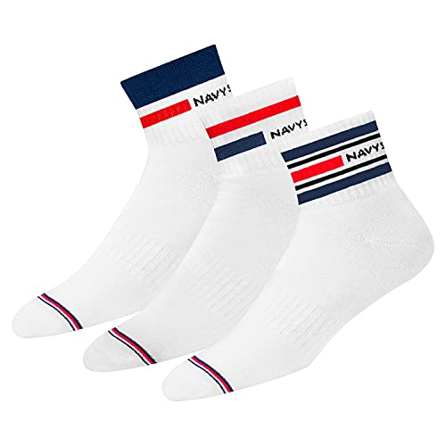 NAVYSPORT 3 Paar Sportsocken Tennissocken Arbeitssocken Herren & Damen Baumwolle Unisex (Viertellänge) Quarter Socken, EU 35-38, (Weiß) von NAVYSPORT