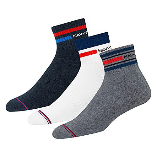 NAVYSPORT 3 Paar Sportsocken Tennissocken Arbeitssocken Herren & Damen Baumwolle Unisex (Viertellänge) Quarter Socken, EU 35-38, (Weiß, Anthra, Schwarz) von NAVYSPORT