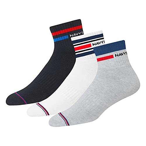 NAVYSPORT 3 Paar Sportsocken Tennissocken Arbeitssocken Herren & Damen Baumwolle Unisex (Viertellänge) Quarter Socken, EU 35-38, (Weiß, Grau, Schwarz) von NAVYSPORT