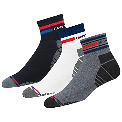 NAVYSPORT 3 Paar Sportsocken Tennissocken Arbeitssocken Herren & Damen Baumwolle Unisex (Viertellänge) Quarter Socken, EU 47-49, (Contra Weiß, Anthra, Schwarz) von NAVYSPORT