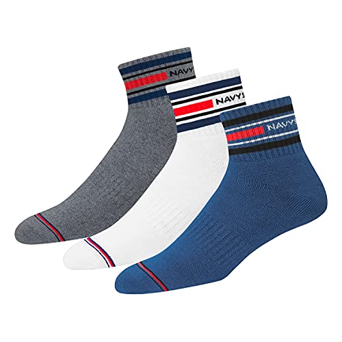 NAVYSPORT 3 Paar Sportsocken Tennissocken Arbeitssocken Herren & Damen Baumwolle Unisex (Viertellänge) Quarter Socken, EU 47-49, (Denim Blau, Weiß, Anthra) von NAVYSPORT