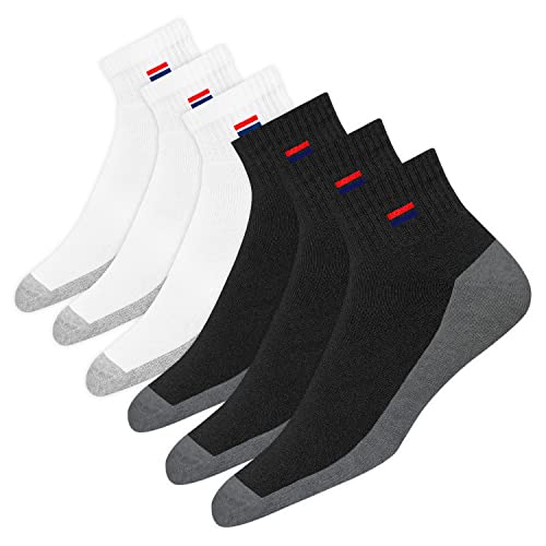 NAVYSPORT 6 Paar Sneaker Socken Herren Damen Sportsocken Baumwoll Socken Quarter Socken Unisex. (Weiß, Schwarz, 6 Paar, EU 38-42) von NAVYSPORT